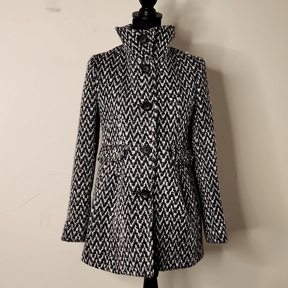 kenneth cole houndstooth wool blend knit coat